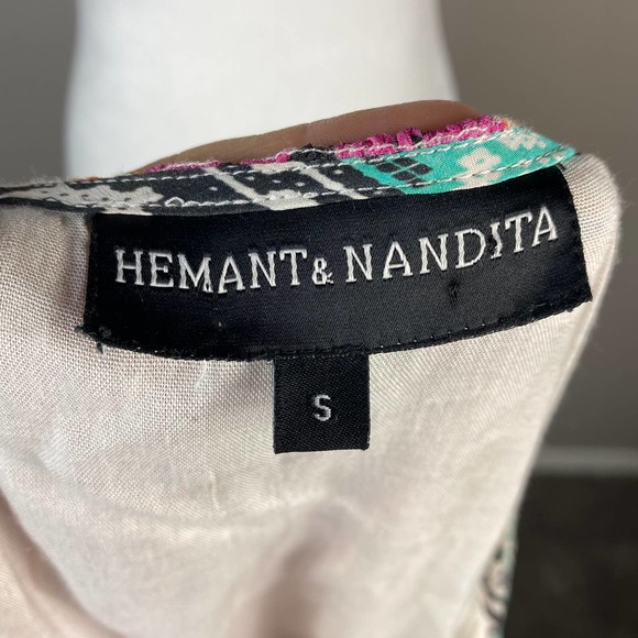 Hemant and Nandita Dress Tiered Silk Multipattern Tasseled Sleeveless Size Small - Picture 8 of 11